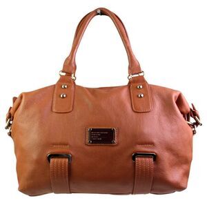 ROOMY DI BAI JIA BROWN REAL LEATHER LOGO BELTED TOTE SHOULDER BAG HANDBAG PURSE